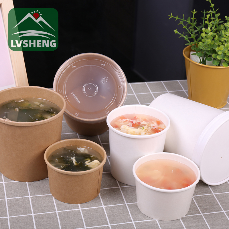 Sephutheloana sa pampiri sa Lvsheng se Qala 100% Compostable Kraft Paper Soup Bowl With Sekwahelo