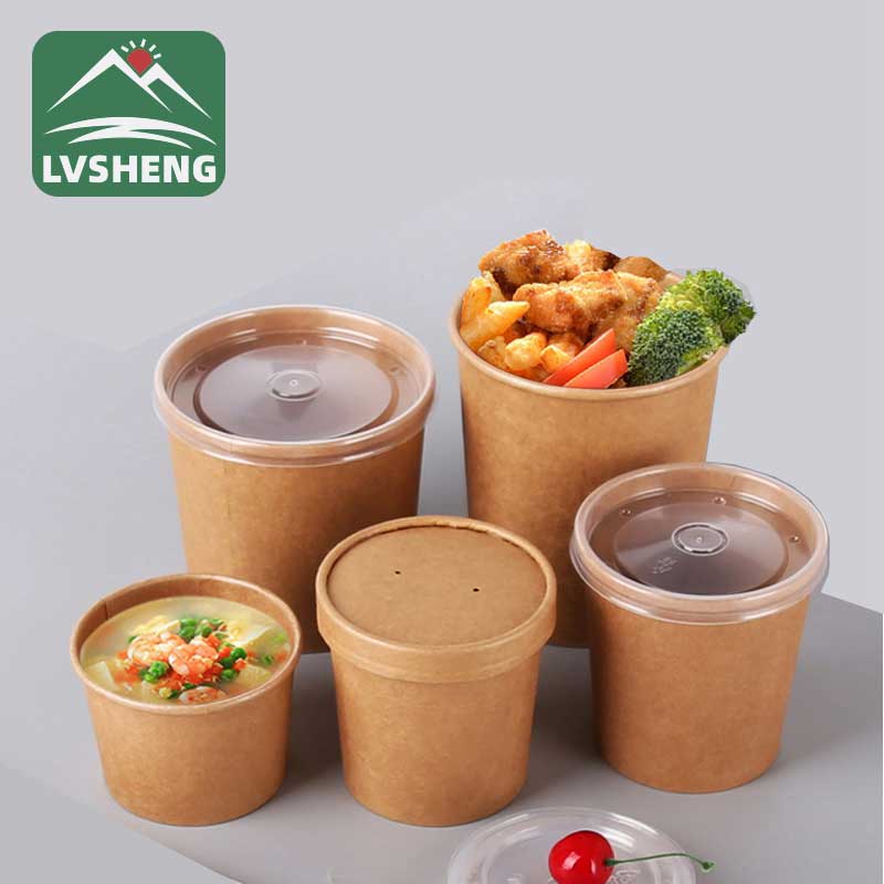 Kraft ea lahloang Chinese Paper Soup Bowl e nang le Sekoaelo